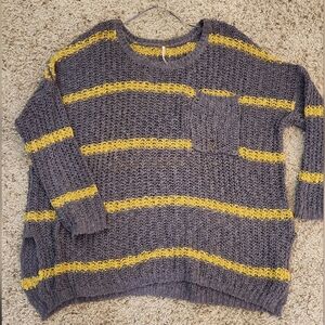 Free People Charcoal and Mustard Striped Sweater Sz XS-OVERSIZED